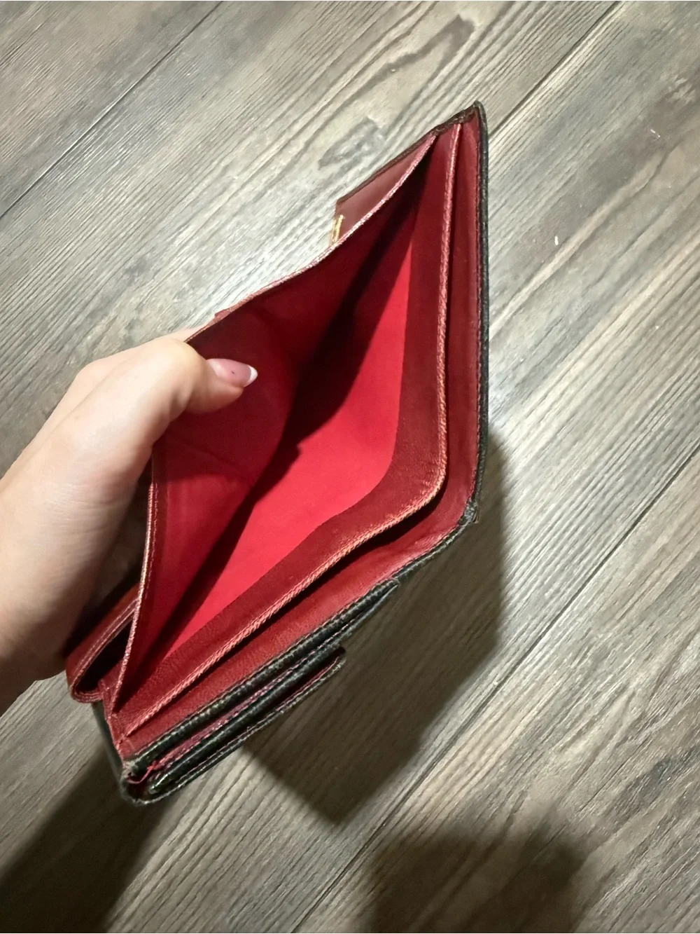 Vintage Gucci Black Red Leather Wallet Bifold Snap Coin Purse Italy Authentic
